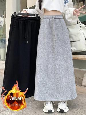 Women's High-Waist A-Line Pencil Skirt, Autumn/Winter 2025, Plush, Mid-Length Slit