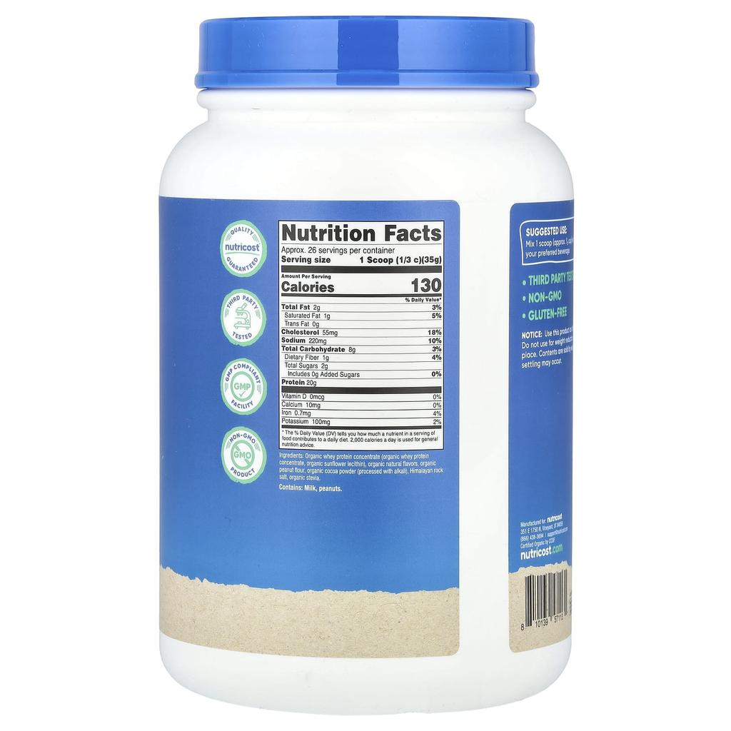 Organic Whey Protein, Chocolate Pb, 907G (2Lb)