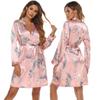 Women's Robe Above Knee Robes Floral Print Sleepdres Nightgown Long Sleeve Bathrobe Soft Sleepwear Ladies Loungewear