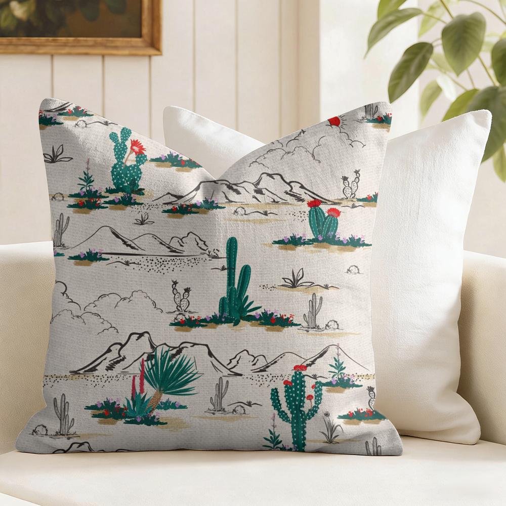 Cactus Pattern Cushion Cover Natural Linen Pillow Cover Double-Sided Print Cushion Cover For Sofa Home Decor