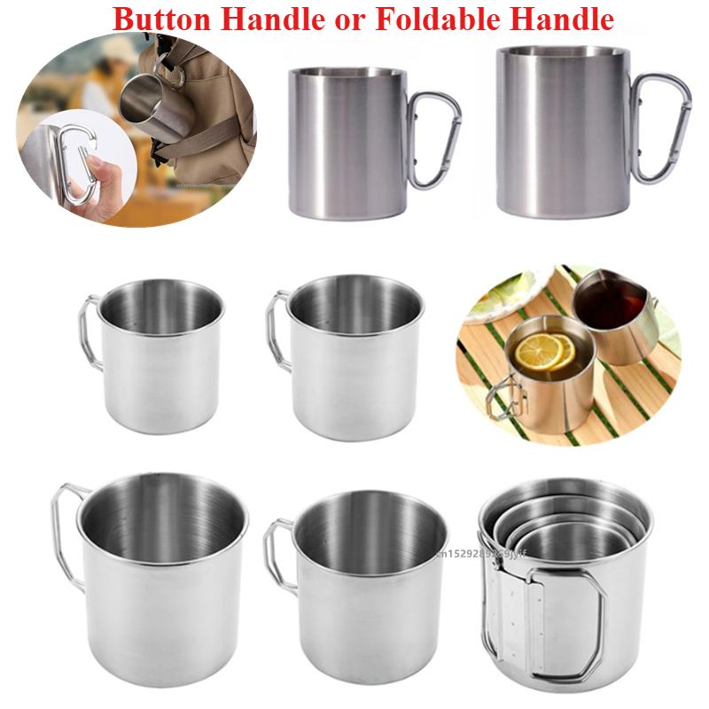 1PC Outdoor Mountaineering Button Water Cup 220ml-700ml Travel Camping Portable Camping Picnic Beer Cups Stainless Steel
