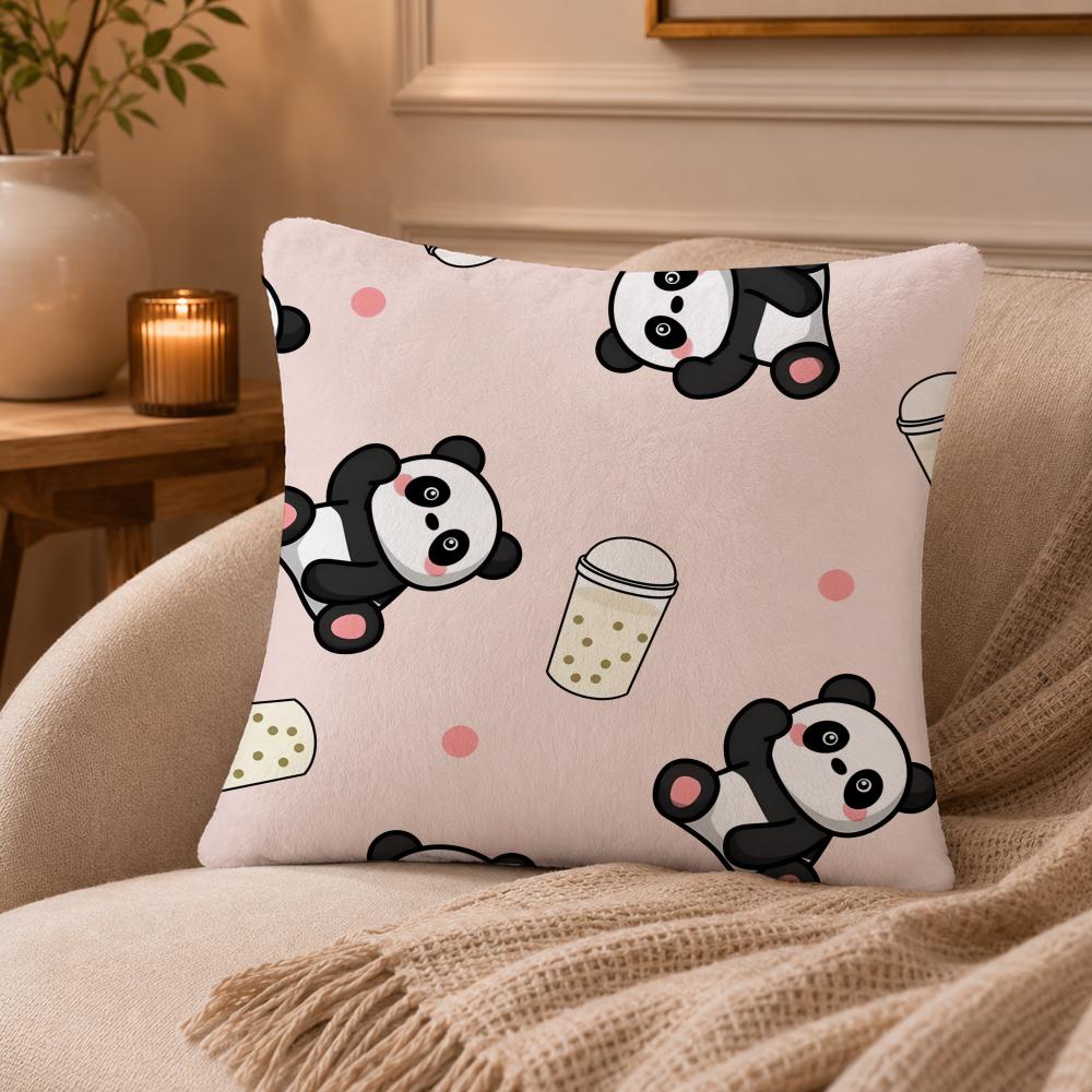 Lovely Panda Cushion Cover Anti-dustmite Pillowcase Invisible Zipper Silky Short Plush Sofa Cushion Cover
