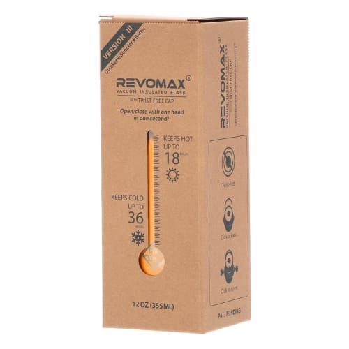 RevoMax V3 Vacuum Insulated Flask DWF-12137B, Lemon Yellow, 355mL Slim, One-Touch Operation, Keeps Drinks Hot or Cold, Perfect for Carbonating