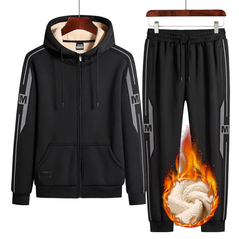 Winter Sport Anzug Plus Samt Gepolsterte Jacke Casual Männer Plus Größe Pullover Lamm Samt Zwei-Stück Set