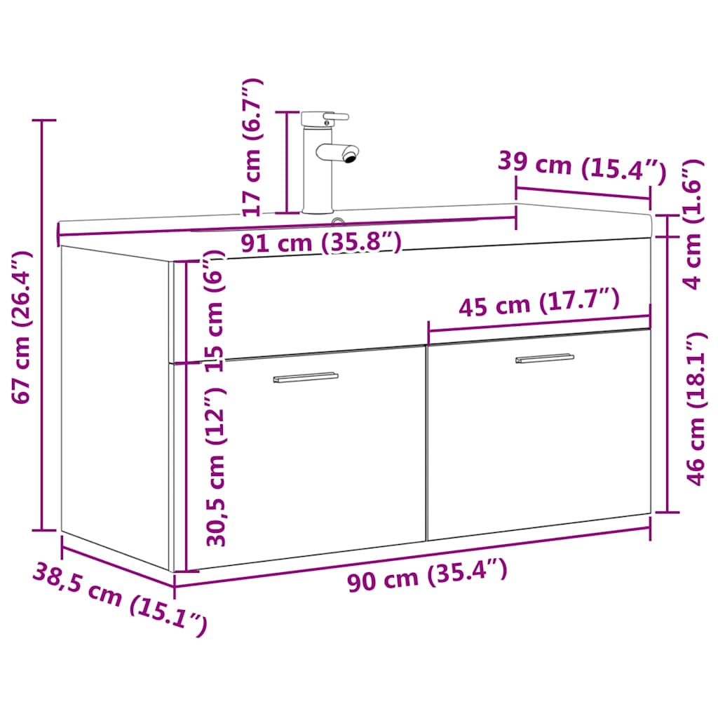 Bathroom Vanity Unit with Built in Basin and Faucet Concrete Grey