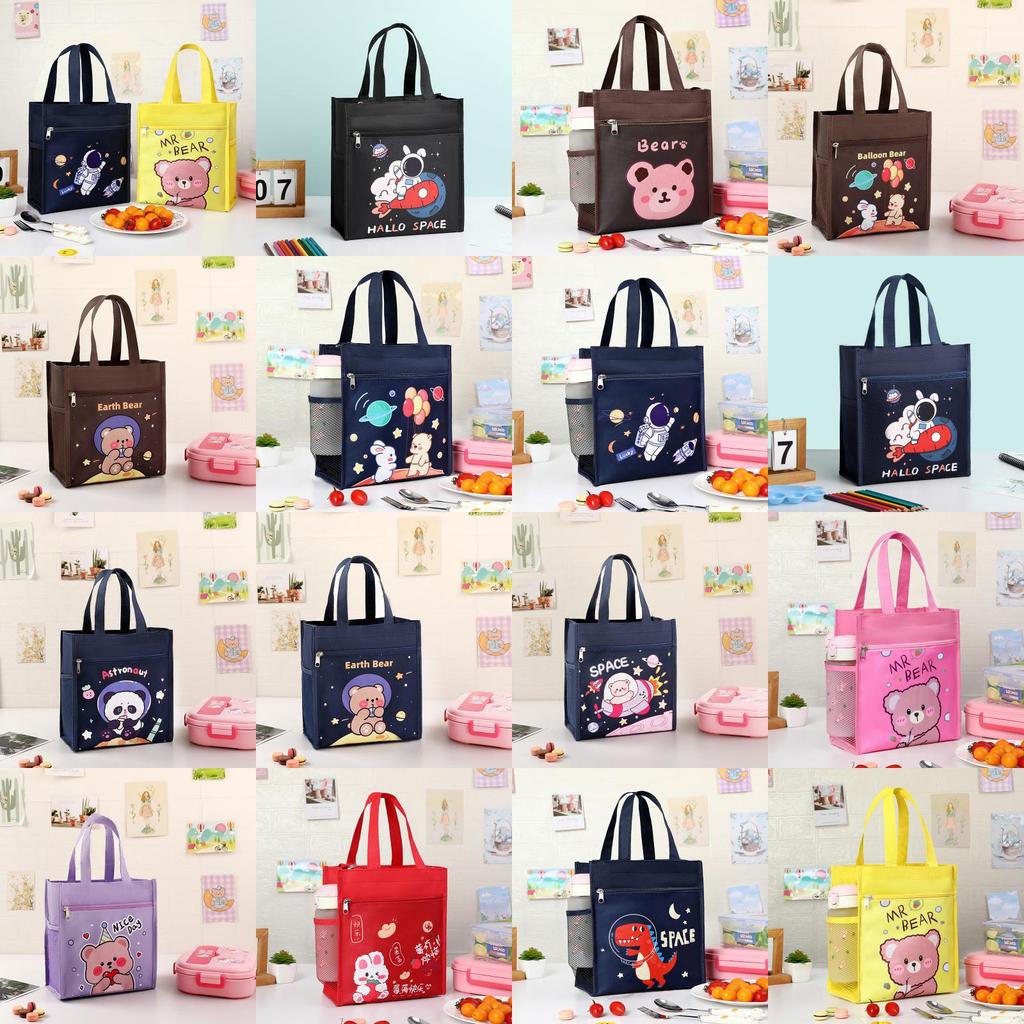Cartoon Canvas Lunch Bag With Material For Kids School Snack Organizer