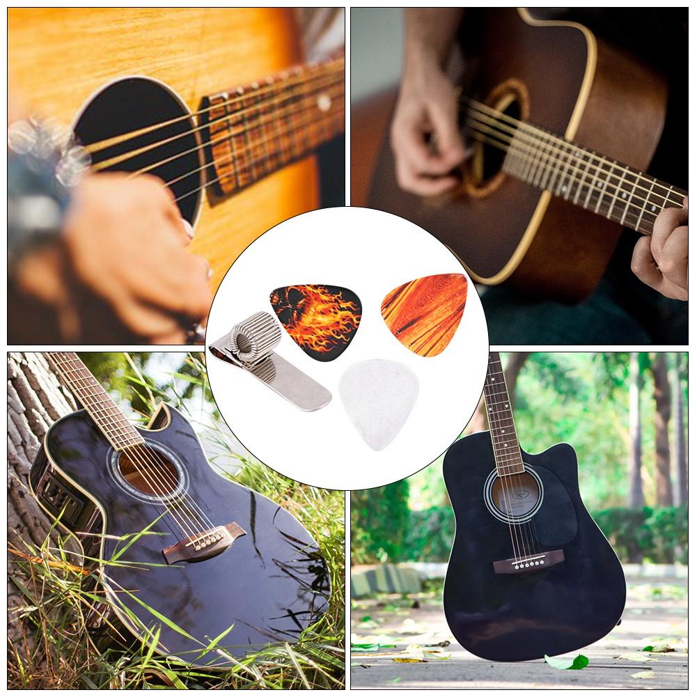 Guitar Pick Holder Clip Metal Pick Holding Clip with 3 Pcs Clip for Guitar Player