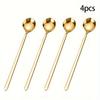 2/4/6pcs Stainless Steel Golden Long Handle Coffee & Dessert Spoons Set, Round Tea Stirring Spoons for Home, Restaurant, and Party Use,