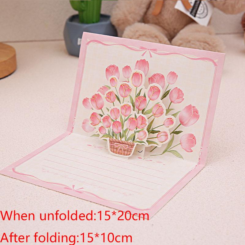 3D Bouquet Greeting Card Postcard Creative Gift Card Blessing Message Folding Card Student Stationery Supplies