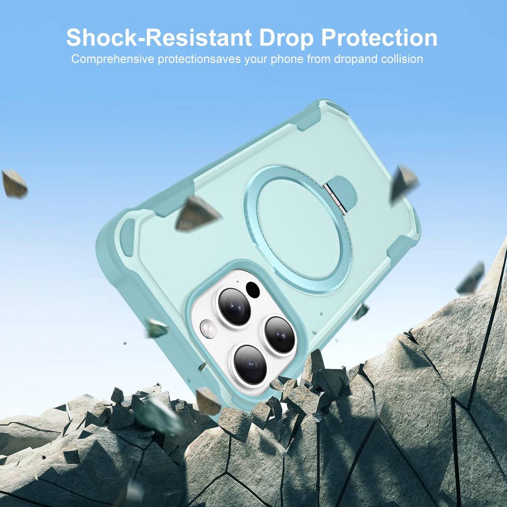 For iPhone 16e/16/15/14/13/12 Pro Max 16 Plus 11 Stand Case Compatible with Magnetic, Built-in Ring Holder Drop Protection Cover