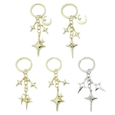 Künstlerischer Schmuck Schlüsselanhänger Mondphase Vierzackiger Stern Anhänger Robuste Legierung Kompakte Größe Unisex Geschenk Zubehör