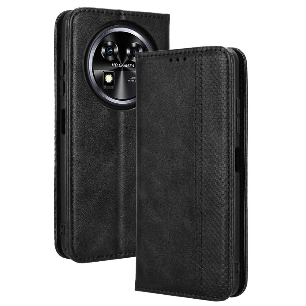 

Для Oukitel C37 чехол-кошелек ретро кожаный чехол для телефона с сильным магнитным креплением Black
