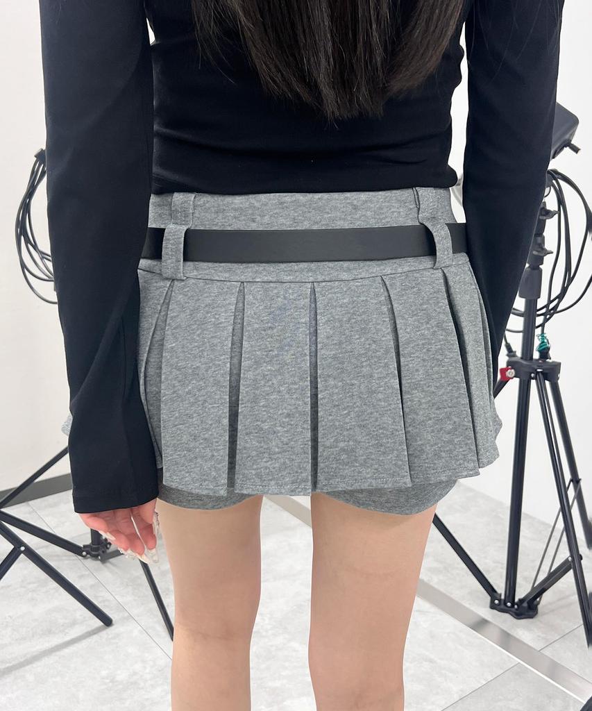 WEGO Figments Pleated Mini Skirt with Size Heather Gray Women's Double-Waist Belt, Small,