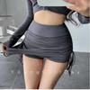 2026 European & American High-Waisted Slimming Drawstring Lace-Up Mini Skirt with Built-in Shorts