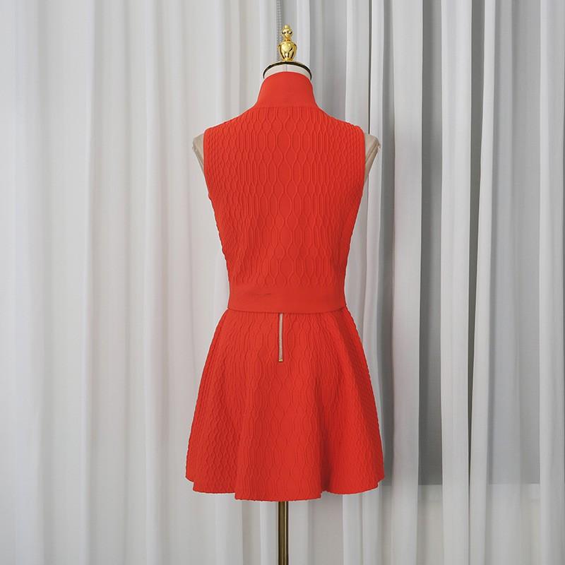 Bright Color Sexy Girl Style Knitted Two-piece Women's Sleeveless Vest High-waist Skirt