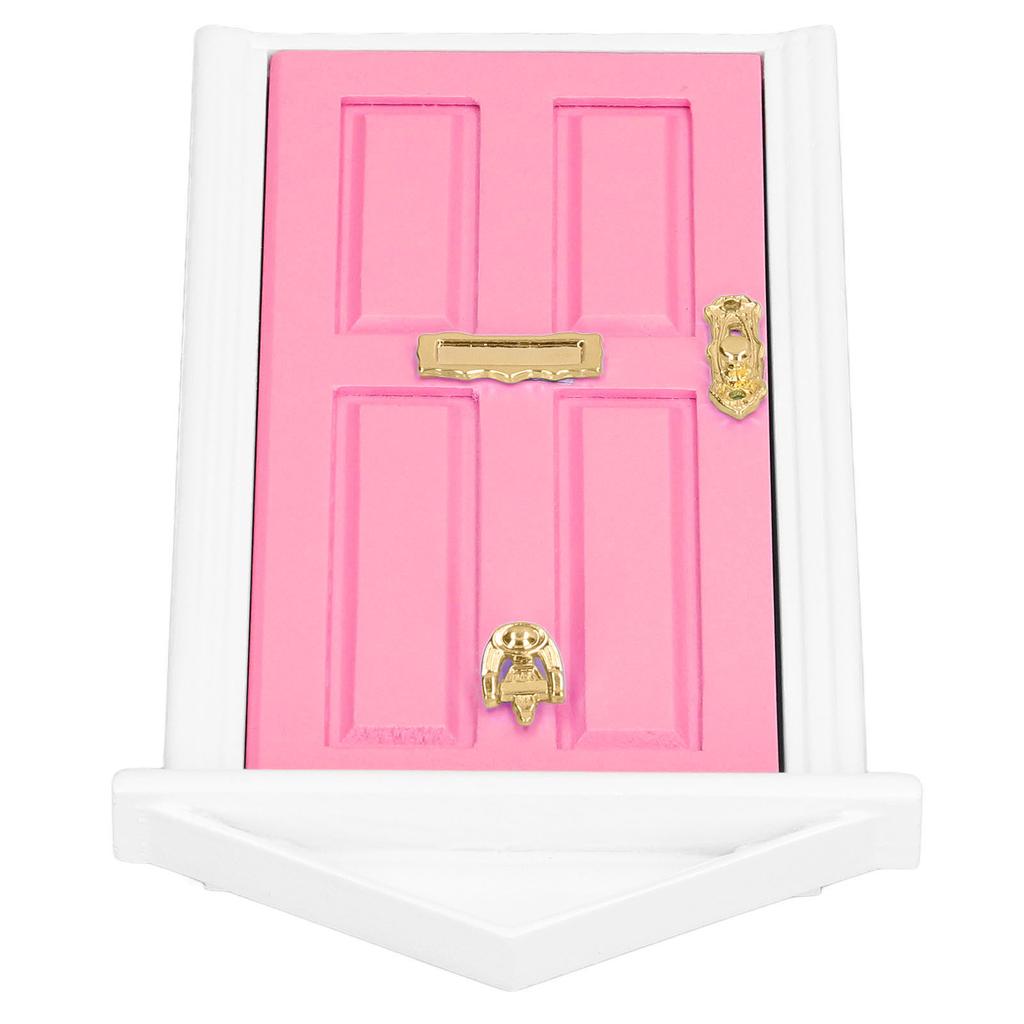 Mini Wooden Door Bright Color Vivid Details Smoother Edge Dollhouse Miniature Fairy Door for 1:12 Doll House GiftsLight Pink