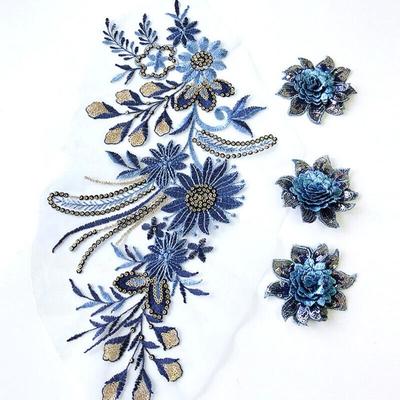 Appliques Fleurs en Tissu 3D Patch Dentelle Fleurie Broderie sur Filet Patch Broderie DIY Patch à Coudre Garniture Décoration Vêtement