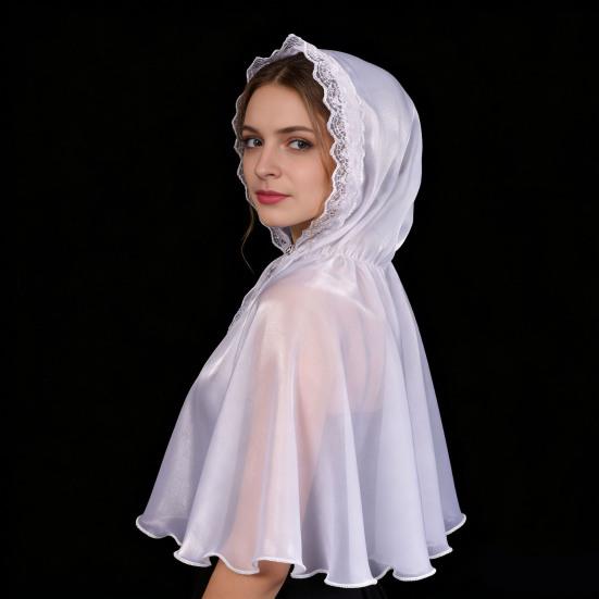 Kapuzen-Kopftuch mit Spitzenrändern Weiches Organza-Material Elastische Nackenpassform Sonnenschutz Winddichtes Schal-Tuch