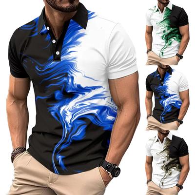 Men's Casual Shirt Printed Collar Button Business Color Blocked Versatile T-shirt