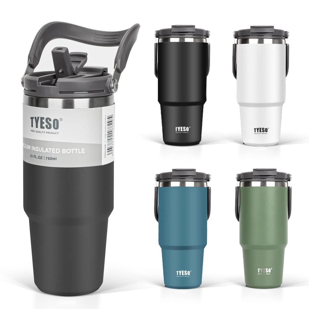 TYESO Tumbler with Straw 750ml Coffee Water Bottle Thermos Insulated Kettle with Handle Vacuum Insulated Double Walled Wide Mouth Large Capacity