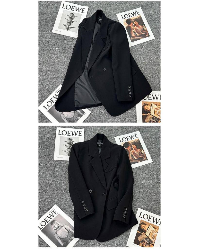 Women's Petite Gray Loose Two-Piece Suit Jacket Set - Early Spring 2025 Casual Blazer