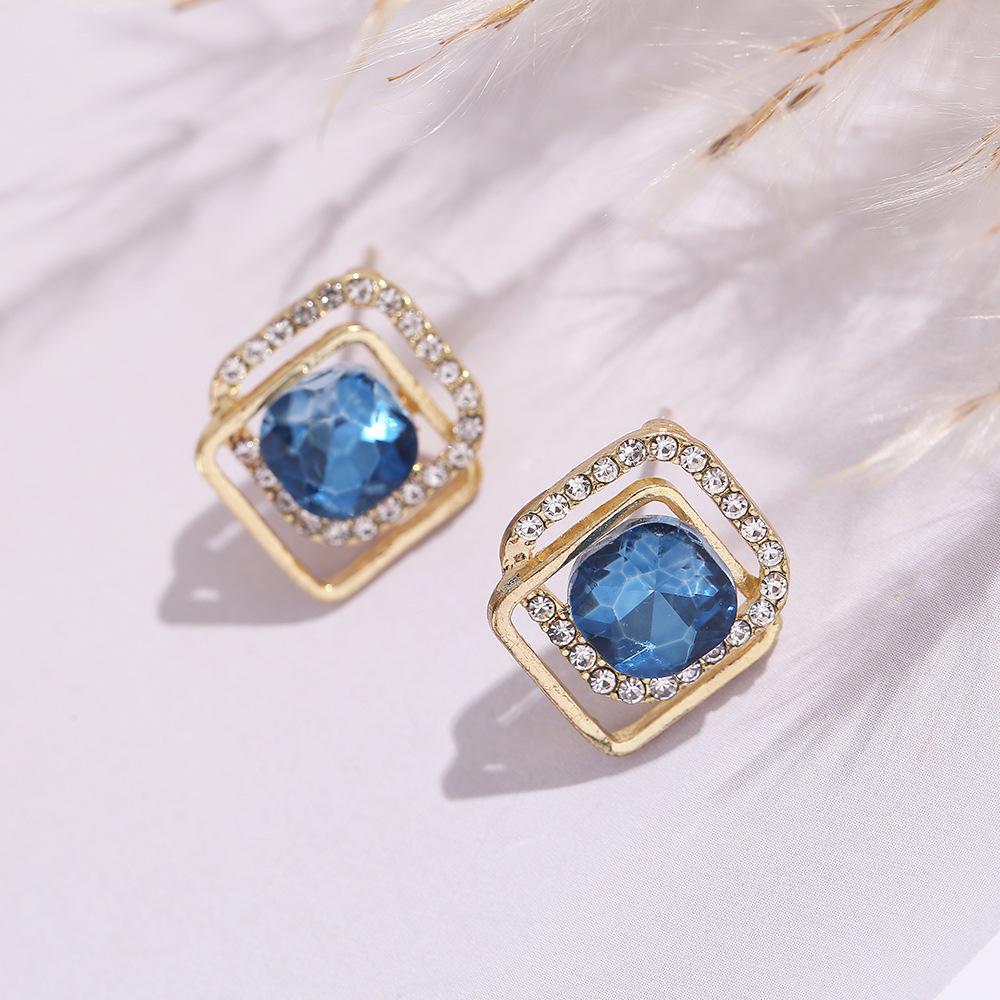 S925 Sterling Silver Korean Zircon & Blue Diamond Stud Earrings - Elegant & Trendy Women s Fashion Electroplated