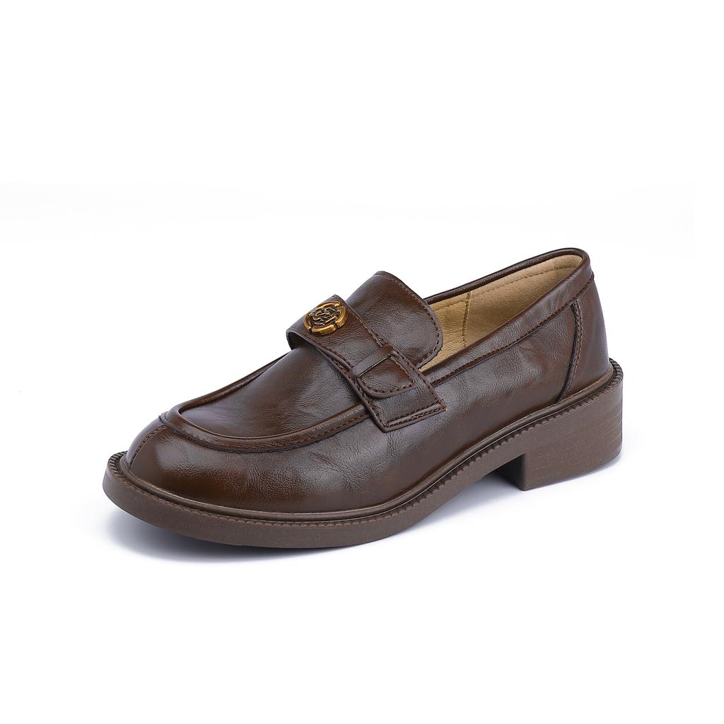 2025 spring new loafers women's retro camellia with French small leather shoes women's grape mother women's shoes