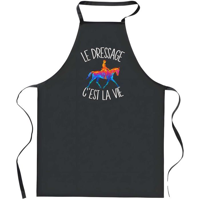 Tablier de cuisine - Dressage C'est la Vie - Noir - Coton résistant - Impression bretonne