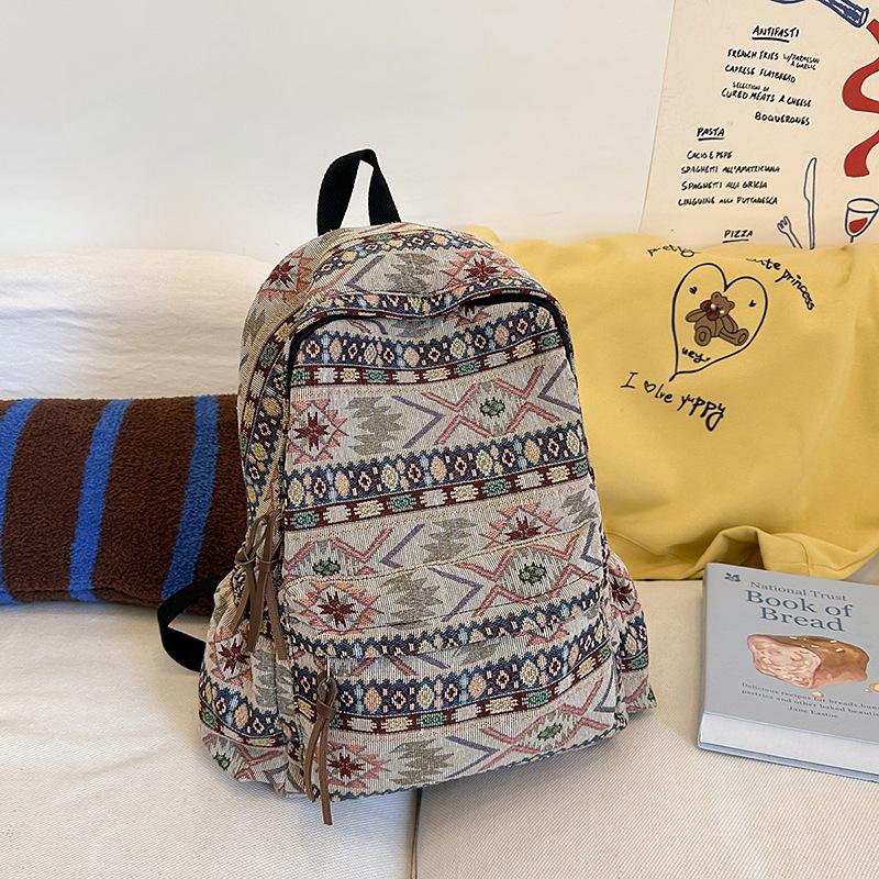 Ethnic style schoolbag female college student fashion cross-border large-capacity computer backpack lightweight retro high school backpack