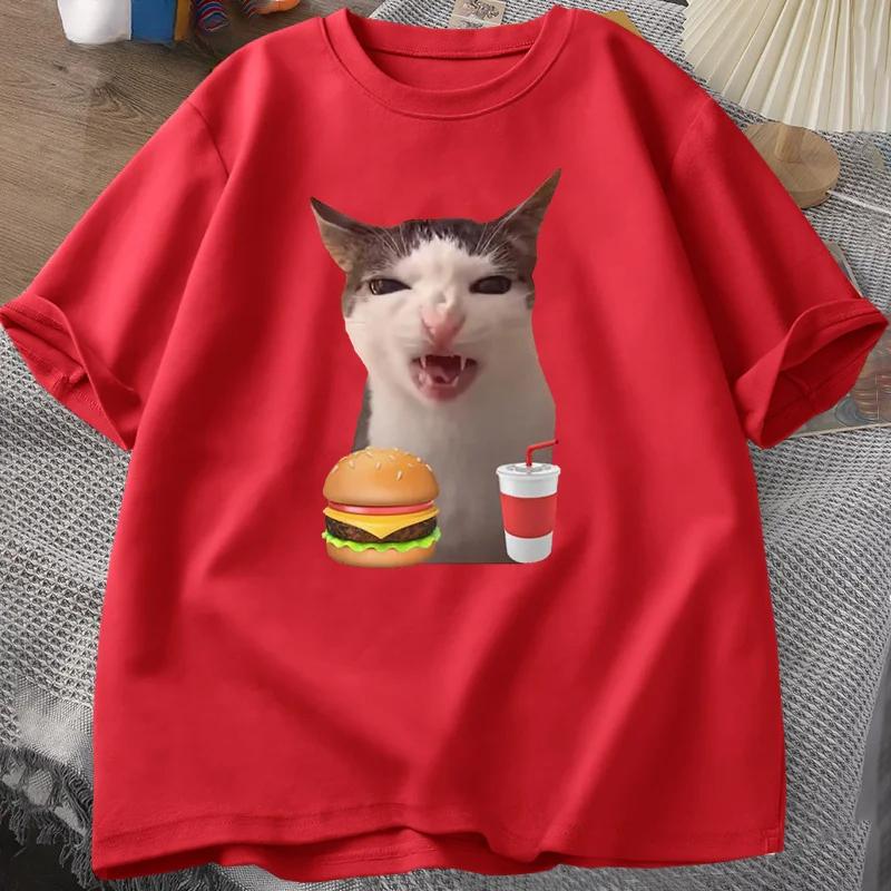 

Cat Crunching Food Meme T-shirt Women Men Silly T Shirts Funny Cat Eating T-Shirt Short Sleeve Graphic Tees Streetwear 4XL
