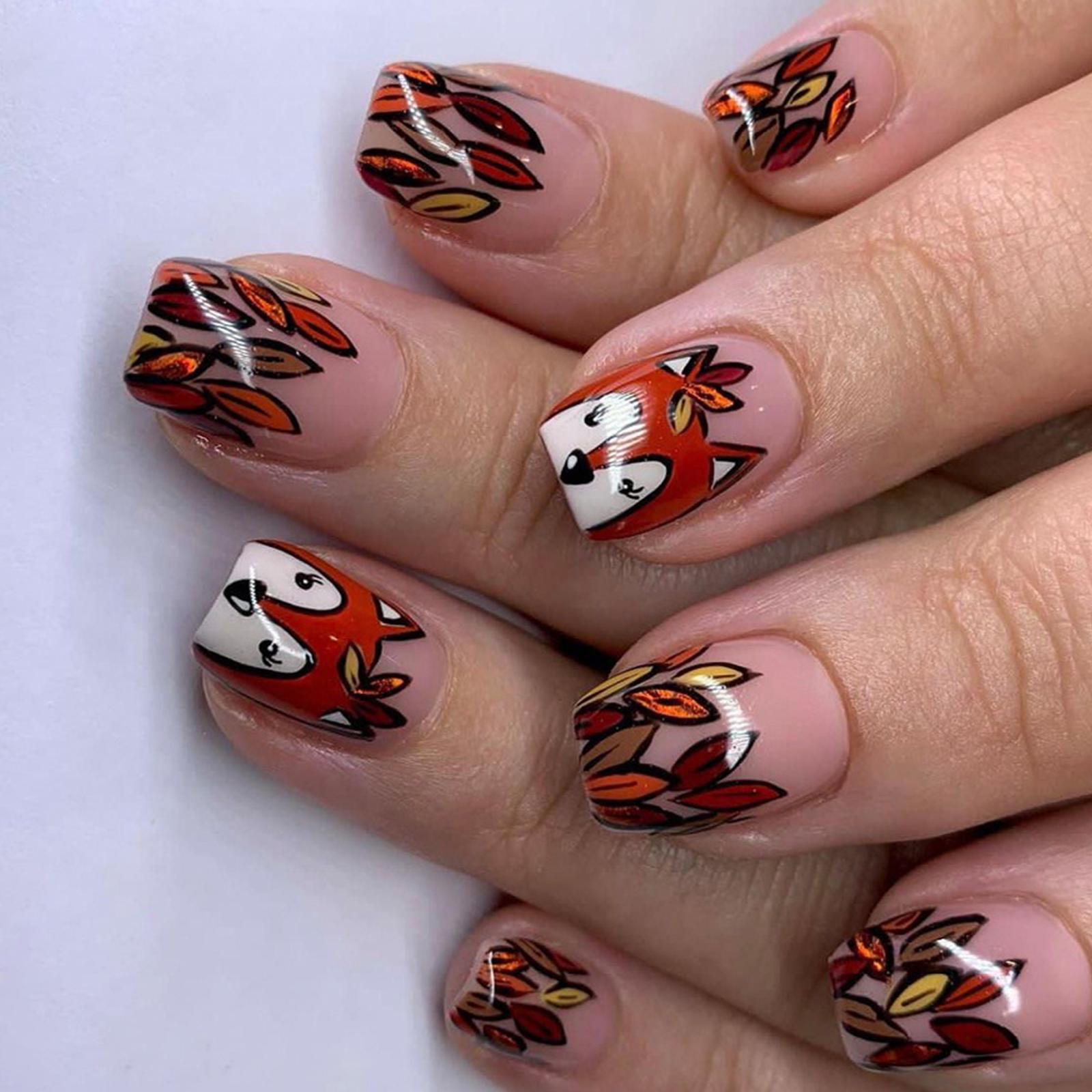 Glossy Squirrel Press on Fingernail Tips 24Pcs Artificial Fingernails Short Coffin Form Artificial Nail Tips 1