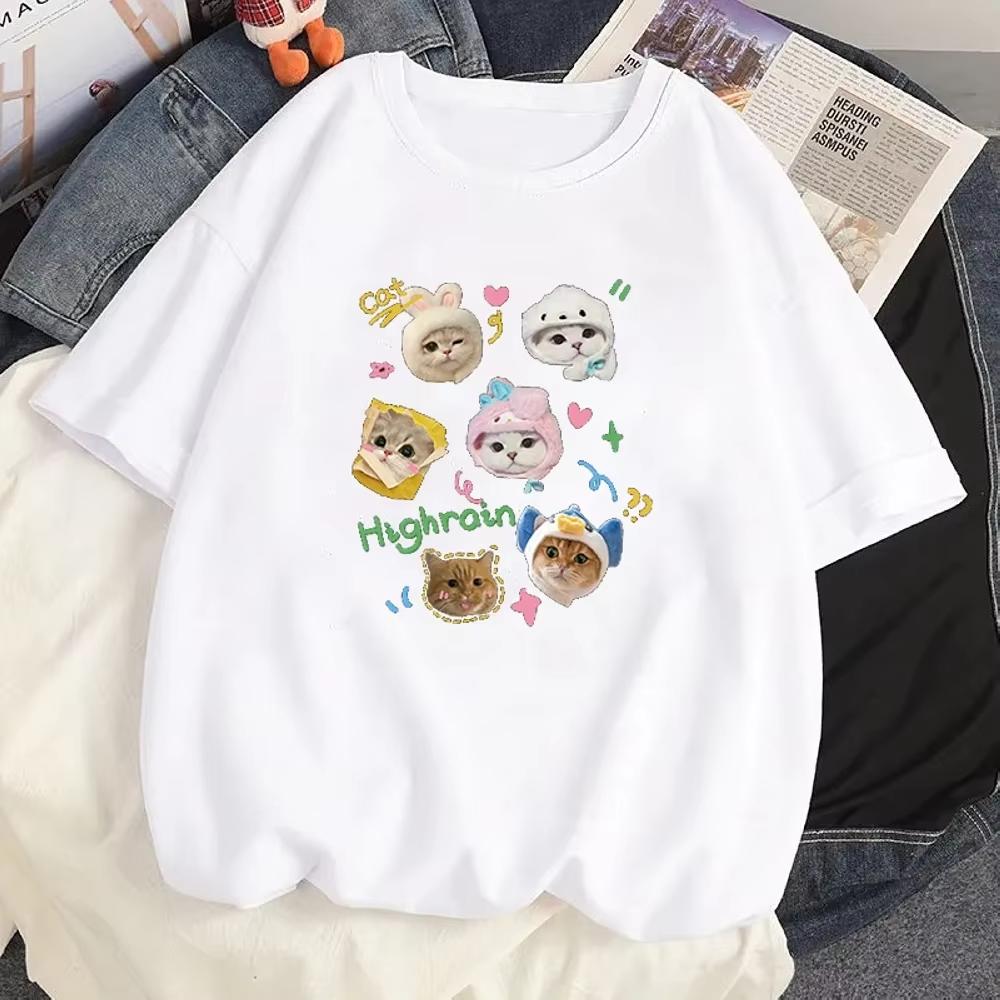 Kawaii Puppy and Kitten Graphic Print Autumn Pure Cotton Men's and Women's T-shirt Short Sleeve Street Fashion Trend Clothing