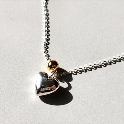 Two-tone Silver Necklace with a Heart Ball