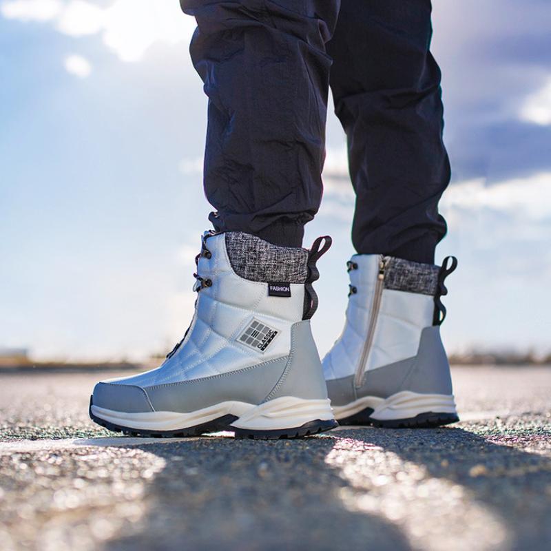 Men's winter fur one padded waterproof cozy warm cold lightweight hiking waterproof non-slip high-top snow boots