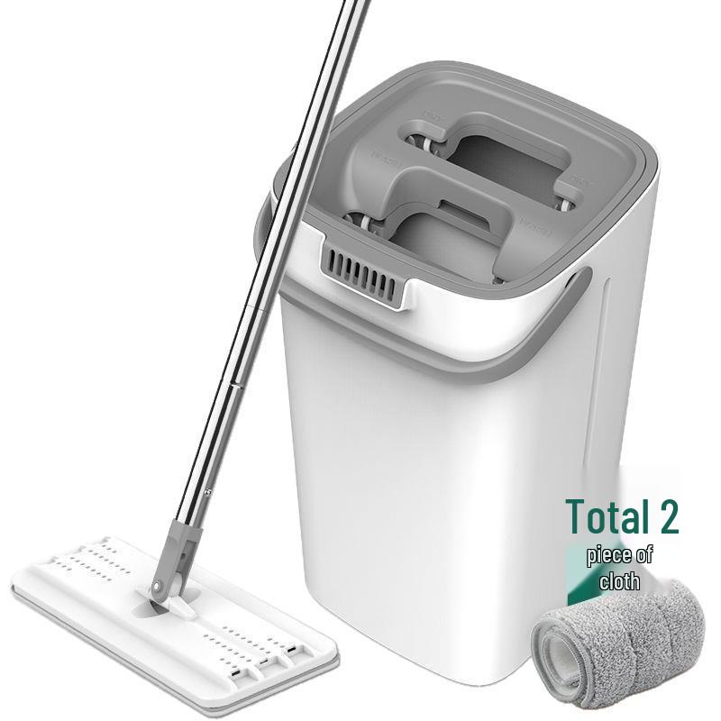 Home Mop Set: One-Step Clean, No-Hand Wash, Thickened Pad, Dual Wet/Dry Use, Includes Bucket for Easy, Lazy Floor Mopping.