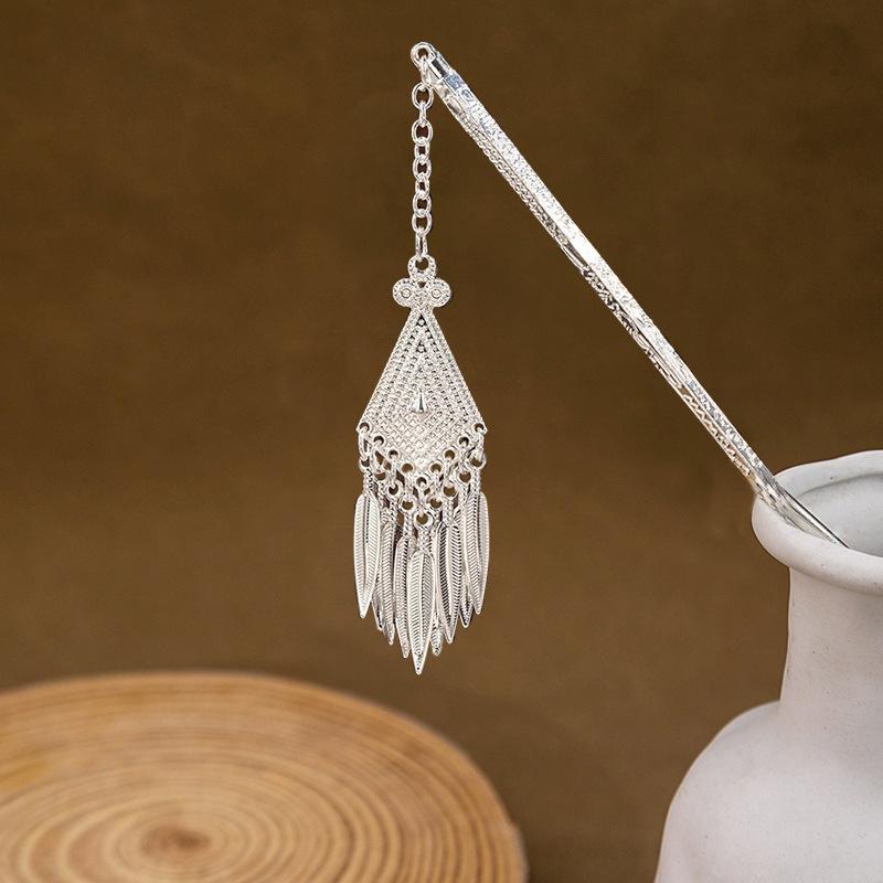 New Chinese High-End Geometric Hollow Step Fringed Hairpin Retro Peacock Fringed Ancient Hairpin