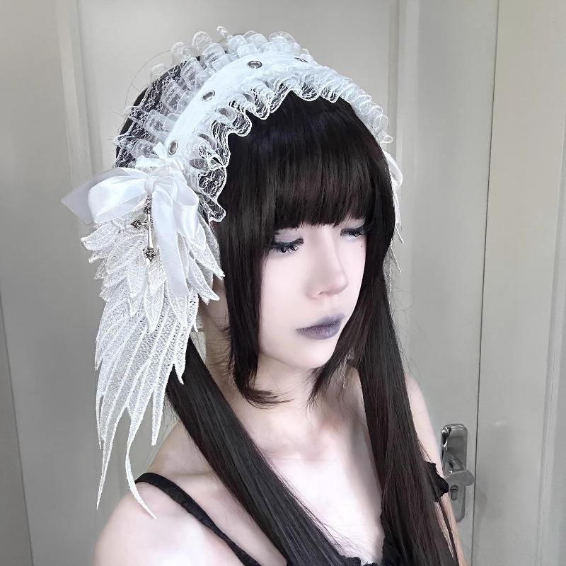 Gothic Harajuku Steampunk Y2K Wing Headwear Bow Headband Lolita Gothic Dark Angel Headwear and Hair Accessories
