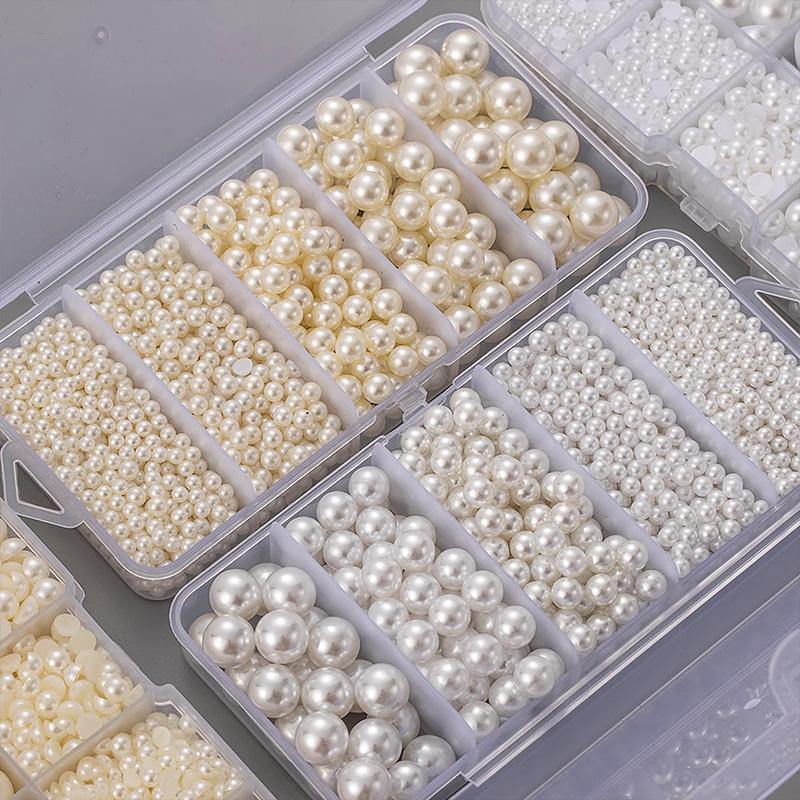Simple 4/6/8/10mm Beige White Imitation Pearl with Hole Bead Necklace Earrings Bracelet with Round Beads for DIY Handmade Crafts