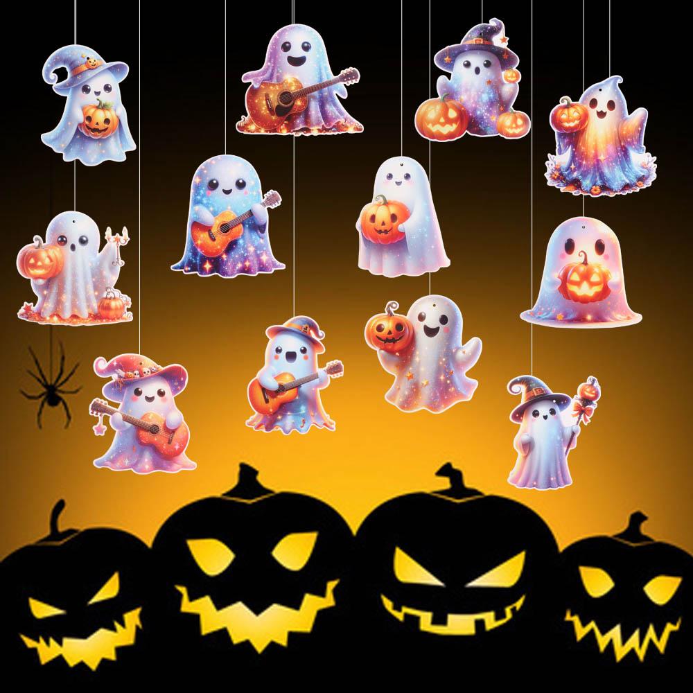 12pcs Cartoon Ghost Hanging Ornaments Funny Halloween Background Ornaments  Kids Toy Gifts