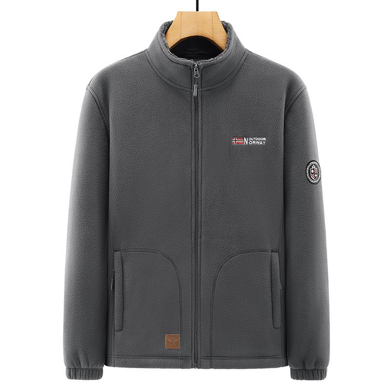 

2025 Новое осенне-зимнее толстое плюшевое мужское флисовое пальто с воротником-стойкой, большая теплая куртка 4XL серый