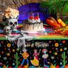 3 Pieces Day of The Dead Tablecloth Dia De Los Muertos Table Cover Halloween Sugar Skull Floral Table Cover Mexican Fiesta Plastic Tablecloth for