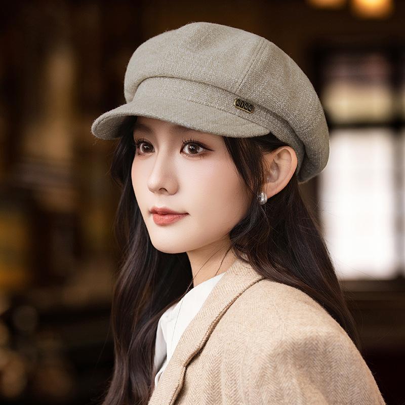Flattening Cap Women, Beret Newsboy Hat for Small Face, British Style Autumn Winter Octagonal Hat
