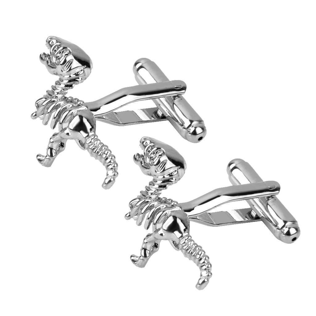 2 Pcs Men's Silver Tyrannosaurs Rex Shape Cufflinks Shirt Cuff Links Wedding
