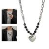 Fashion Sweet Cool Heart Pendant Necklace Choker Neck Chain Elegant Clavicle Chain Handmade Beaded Necklace Y2K Jewelry