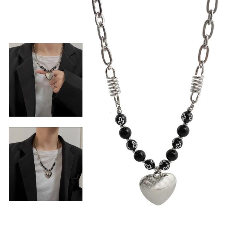 Fashion Sweet Cool Heart Pendant Necklace Choker Neck Chain Elegant Clavicle Chain Handmade Beaded Necklace Y2K Jewelry