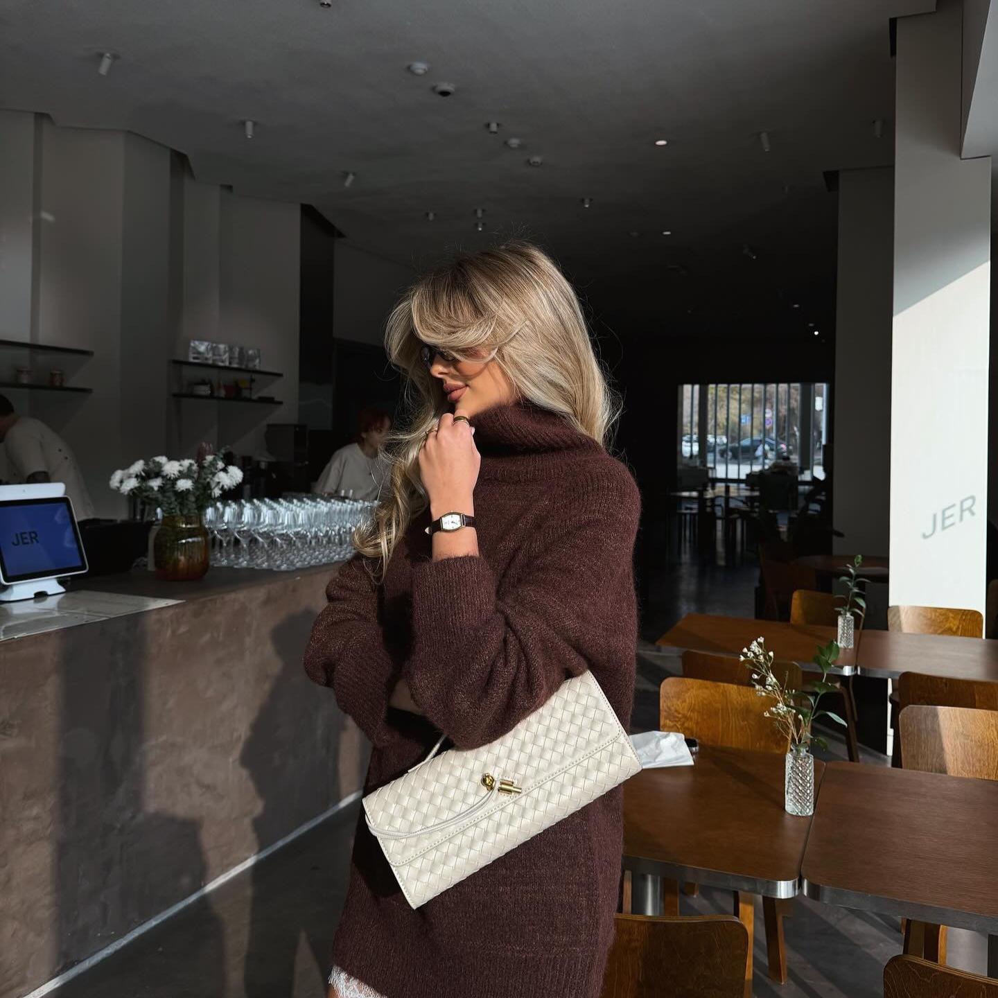 Женский свитер оверсайз с высоким воротником, объемный свитер-пуловер, повседневный вязаный джемпер свободного кроя, осенне-зимние свитера, трикотажный пуловер с длинным рукавом для женщин One Size