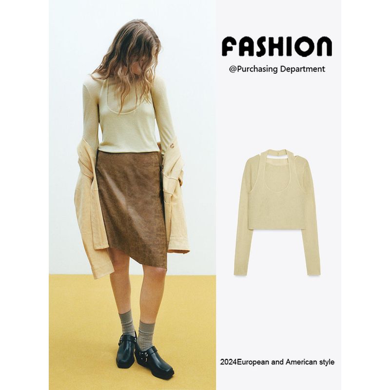 Za2025 Autumn New Women Clothes Versatile Solid Wear More Round Neck Long Sleeve Knitted Top 2893172 947