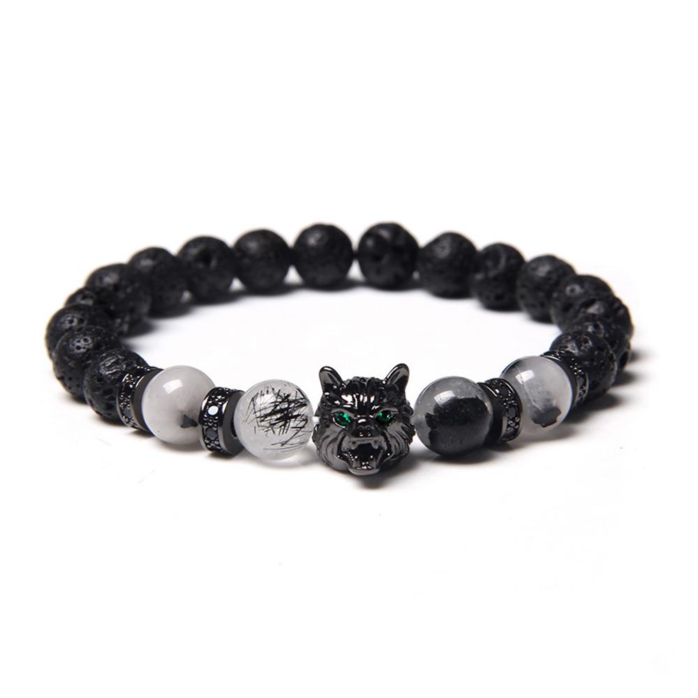 Save A Wolf Bracelet,Wolf Head Lava Rock Bracelet,Healing Crystal Stress Relief Anti Anxiety Energy Stone Beaded Bracelet,Healing Lava Bracelet forMen