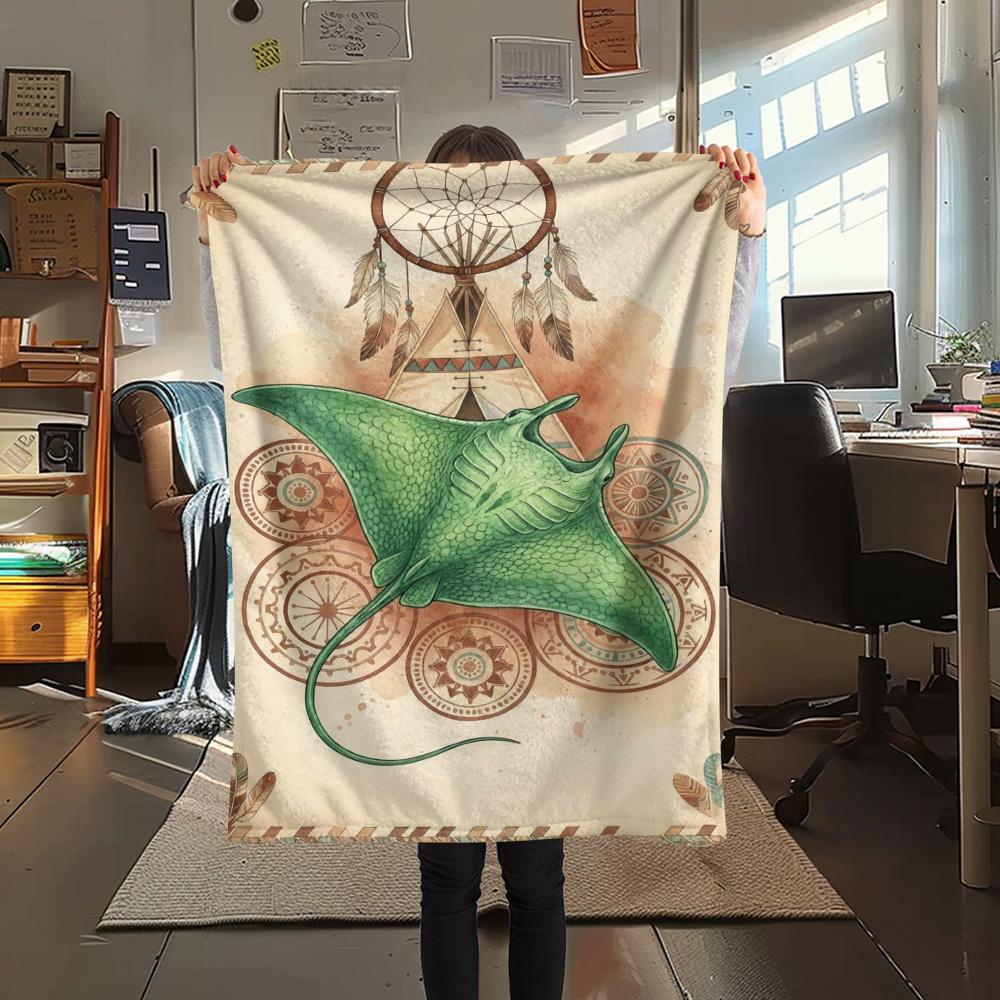 

1PC Tribal Totem Print FlAannel Blanket, High quality Comfortable for All Seasons, Home Decor, Warmth and Comfort 80cm x 120cm