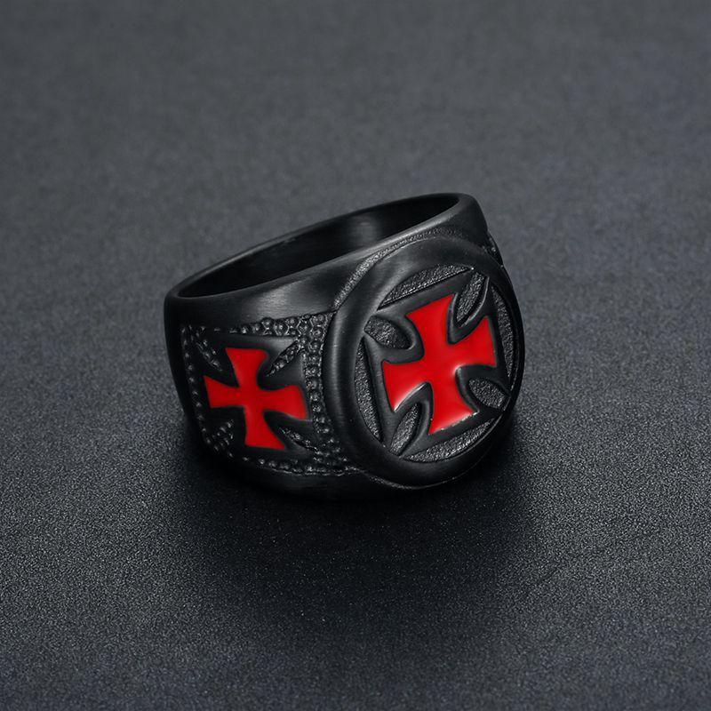 Punk Vintage Two-tone Cross Ring for Men Stainless Steel Black Ring 7